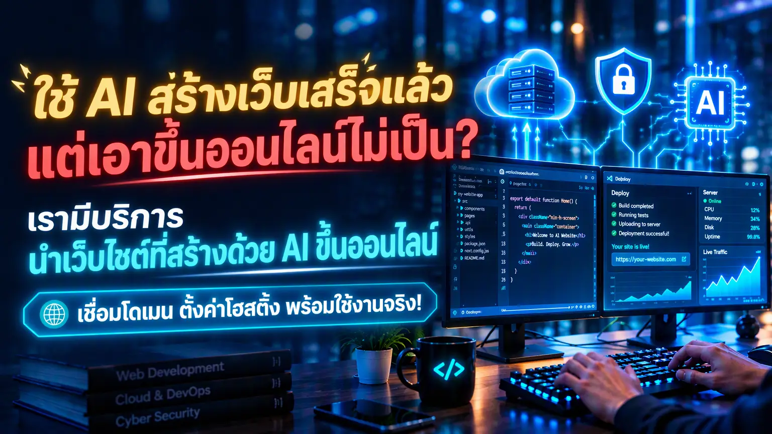 บริการ นำเว็บไซต์ที่สร้างด้วย AI ขึ้นออนไลน์ ให้ใช้งานได้จริง